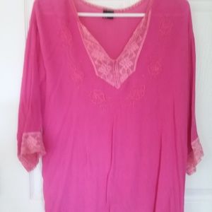 PINK BLOUSE 3/4 SLEEVE WITH EMBROIDERY ON FRONT